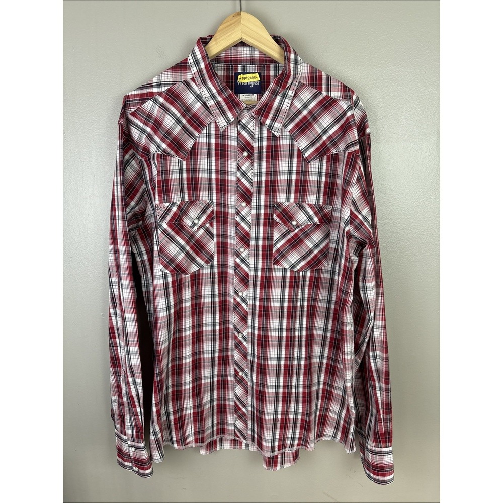 Wrangler Western Cowboy Snap Shirts Pearl Snap Long Sleeve Red Black Size 2XL